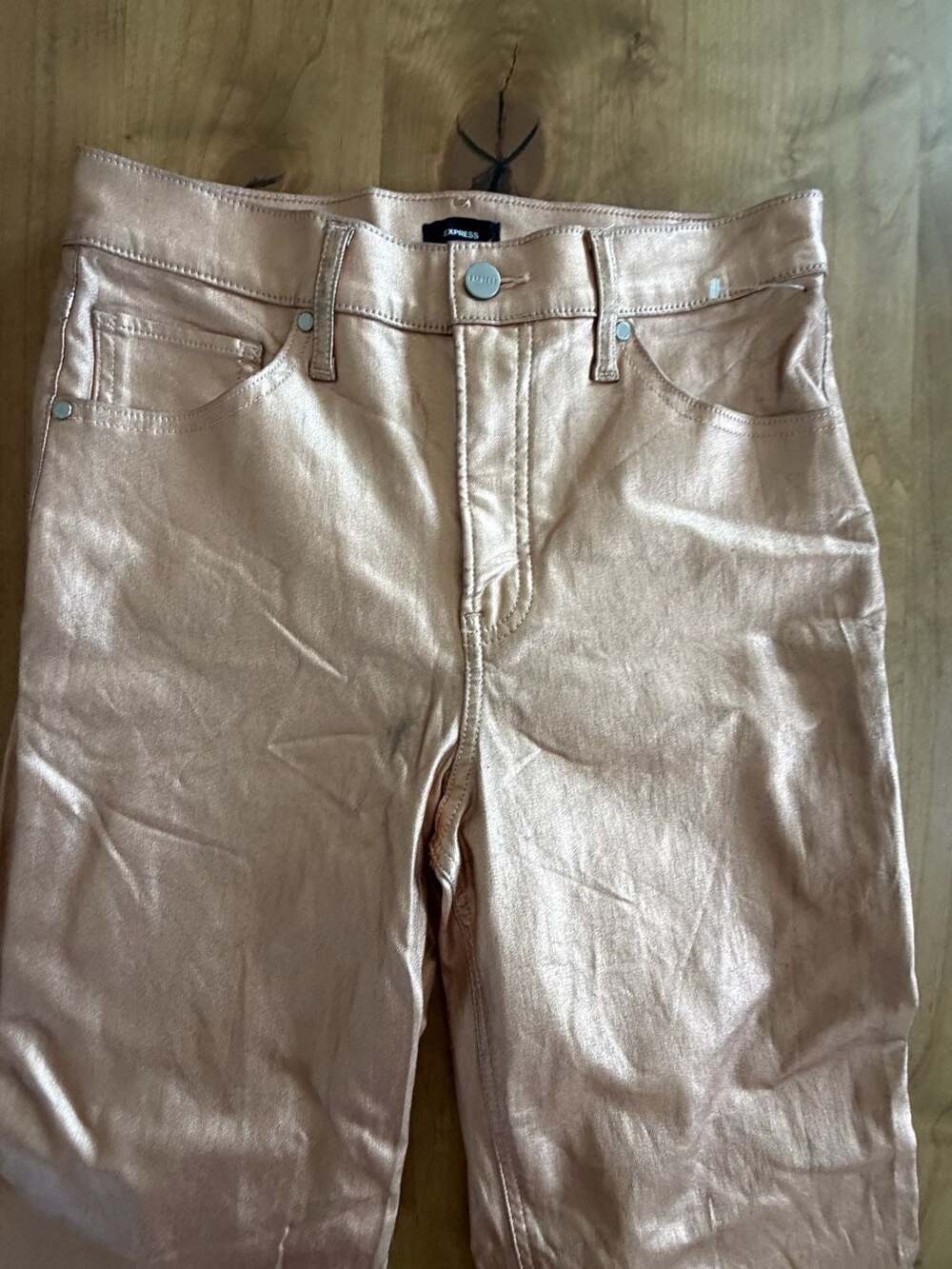 Express Metallic Rose Gold Coated Mid Rise Skinny Jeans Sz 6